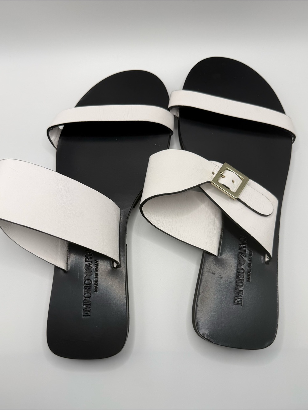 Emporio Armani White Leather Flat Slide Sandals Made in Italy Size 36